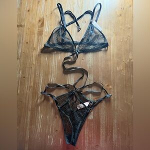 Victoria's Secret Black Mesh Lingerie with Gold Accents